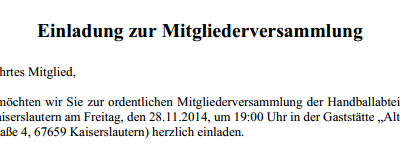Einladung zur Mitgliederversammlung